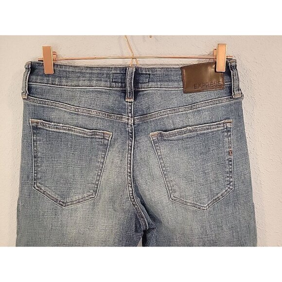 Express Jeans Mens 30x32 Blue Slim Straight Hyper Stretch Dark Wash Pants Denim - Picture 5 of 6